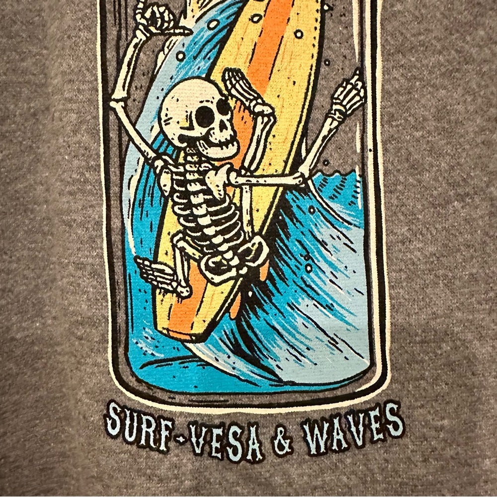 New L.A.T. Surfing Skeleton Beer Bottle Grey Hoodie Size XL - Picture 4 of 8